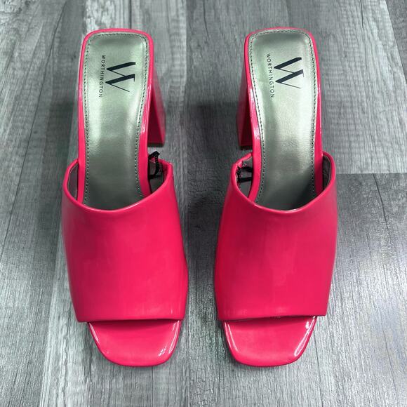 Worthington Womens Lapaz Hot Pink Mules Sandals Block Heel Barbiecore Size 6 1/2 - Picture 2 of 9